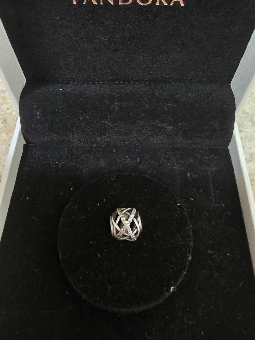 Pandora Silver Crisscross Sparkle Ring Charm - Silver